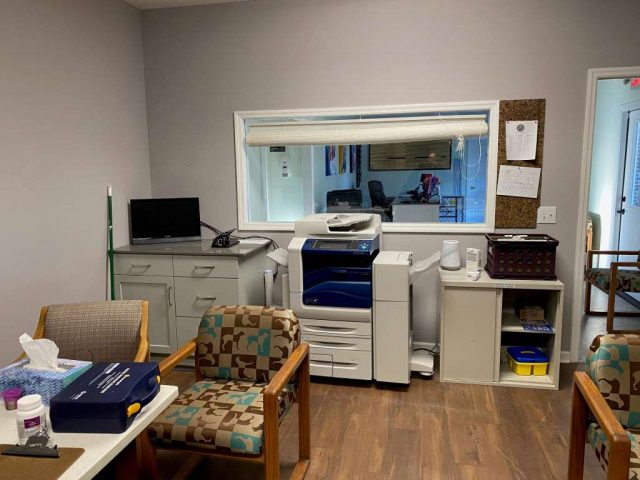 office work space facing reception
